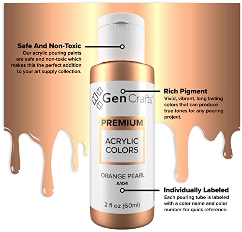 Gencrafts Metallic Acrylic Pouring Paint Set Of 12 Metallic Colors - Pre-Mixed High Flow & Ready To Pour - 2 Oz./ 59 Ml Bottles - Multi-Purpose Paints For Canvas & Paper, Rocks, Wood And More #TOP3