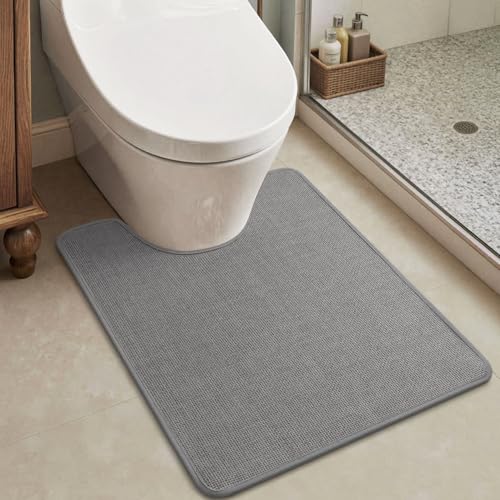 MontVoo Toilet Rugs U-Shaped, Ultra Thin Non Slip Contour Bathroom Rugs,Rubber Backing Washable Contour Bath Rugs for Toilet Mat,20''x24'',Grey U shape-20''x24'' Grey