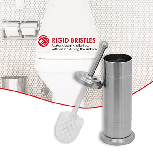 Image of Home Basics Hideaway Toilet Brush with Heavy Weight Stainless Steel Handle | Thick, Dense Bristle Brush | Long Metal Handle | Heavy Weight Stainless Steel