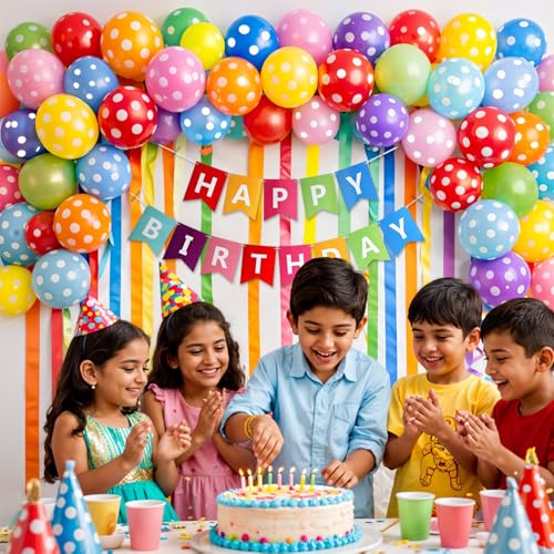 Image of Party Propz Happy Birthday Decoration Kit for Kids - 34 Pcs, Happy Birthday Banner and Polka Balloons for Decoration, Balloon for Birthday with Paper Ribbon,Bday Combo for Boys & Girls (Cardstock)