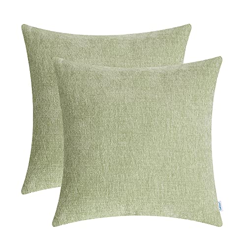 Image of CaliTime Pack of 2 Cozy Throw Pillow Covers Cases for Couch Sofa Home Decoration Solid Dyed Soft Chenille 12 X 12 Inches Sage,Green