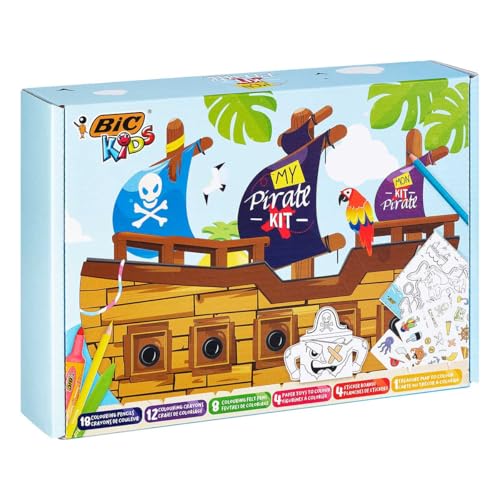 BIC Kids My Pirate: Ceras e lápis de cores, conjuntos de papel, autocolantes, mapa do tesouro - caixa de 47