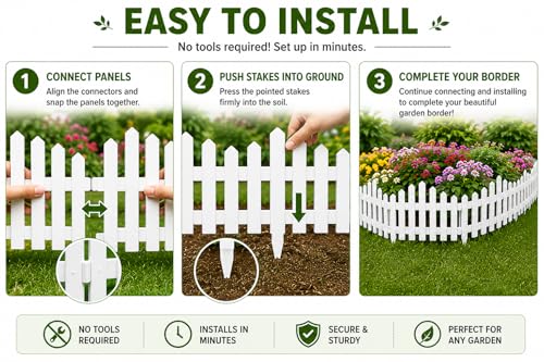 Image of TASMAX Plastic Fence for Garden Edging Border Fencing for Garden Fence Outdoor Resistant PVC Garden Fence Decorative - Flower Bed Fencing for Pathway, Yard, Lawn Waterproof (Pack 8)