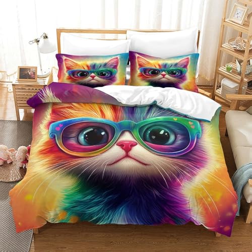 Drap de Couette Anti-Tache Chat Arc-en-Ciel Microfibre Durable - 3
