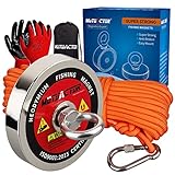MUTUACTOR Super Powerful Magnet Fishing Heavy Duty,1200lb Strong Fishing Magnet Kit Rare Earth Magnet with 65Ft Rope,Anti-Slip Gloves,Waterproof Bag,Plastic Scraper for Retrieving Treasure in Rivers