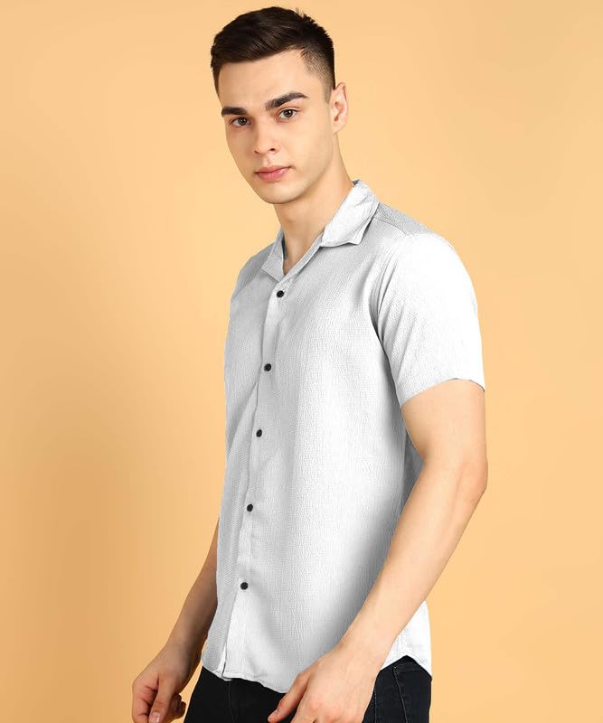 Image of COMBRAIDED Men's Solid Cotton Blend Half Sleeve Shirt - Regular Fit Casual Button-Down Shirt for Office & Travel - Summer & Spring