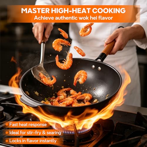 Wok de acero al carbono 11.8 pulgadas, antiadherente miniatura 3