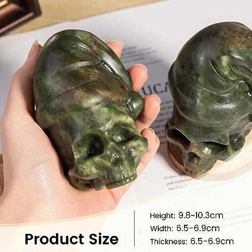 Nupuyai 3.9" Green Jade Crystal Stone Skull Statue - Image 2
