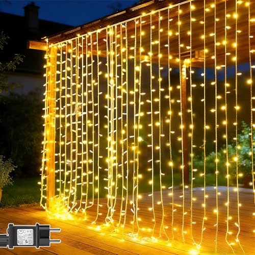 Dekofun Tenda Luminosa Natale 300 LED 3x3 m Tenda Luci Natale con Spina, Timer, 8 Modalità Prolungabile Natalizi Decorazioni Casa Impermeabile Luci Tenda Natalizi per Feste, Camera, Esterno Interno