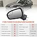 MOFOAP Left Driver Side Mirror Compatible with Ford Fusion 2016 2017 2018 2019 2020 2021 2022 Mirrors with Power Manual Folding Black 3Pins