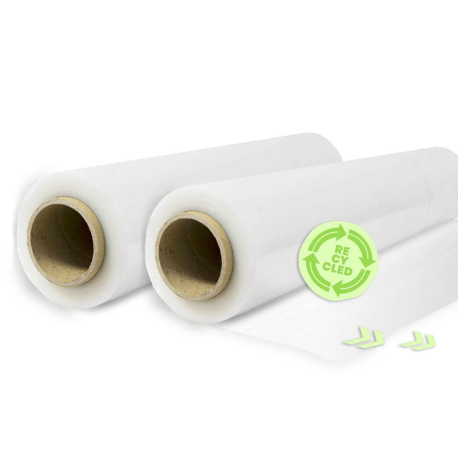 Roller Blind Film Elástico de Plástico Estirable Transparent 70% Reciclado de 50 cm Extensible Hasta 300 Metros de Largo Protector de Embalaje Industrial Resistant para Embalar y Paletizar (2 Roller