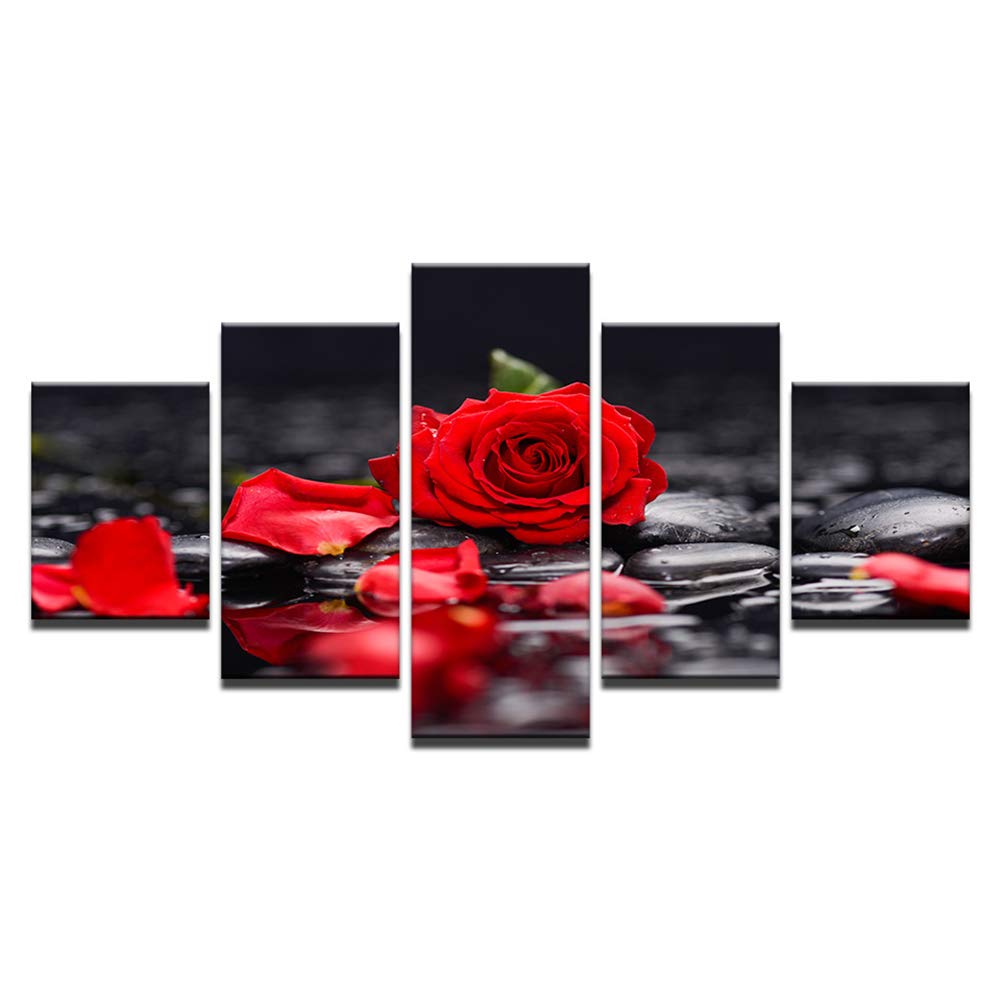 Toile d'art rose haut de gamme : triptyque floral rouge 5 pièces décoration maison