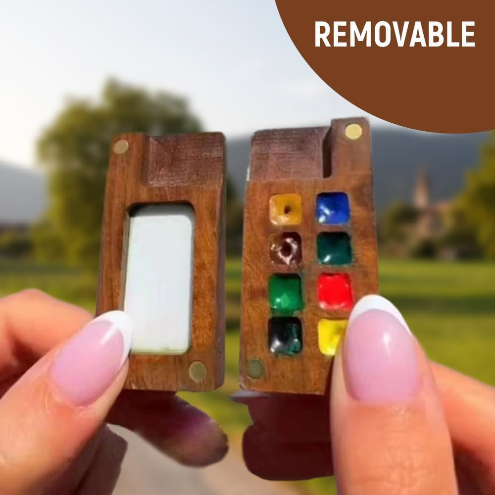 Palette Aquarelle Portable En Bois - 15 Compartiments, Clips Métal, Idéale Peinture En Extérieur
