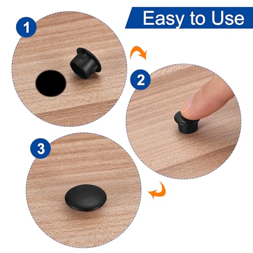 Image of uxcell 150Pcs Screw Hole Plugs, 16mm(5 /8 inch) Dia Plastic Round Button Plugs Snap in Locking Hole Covers Flush Type Caps for Furniture Cabinet, Black