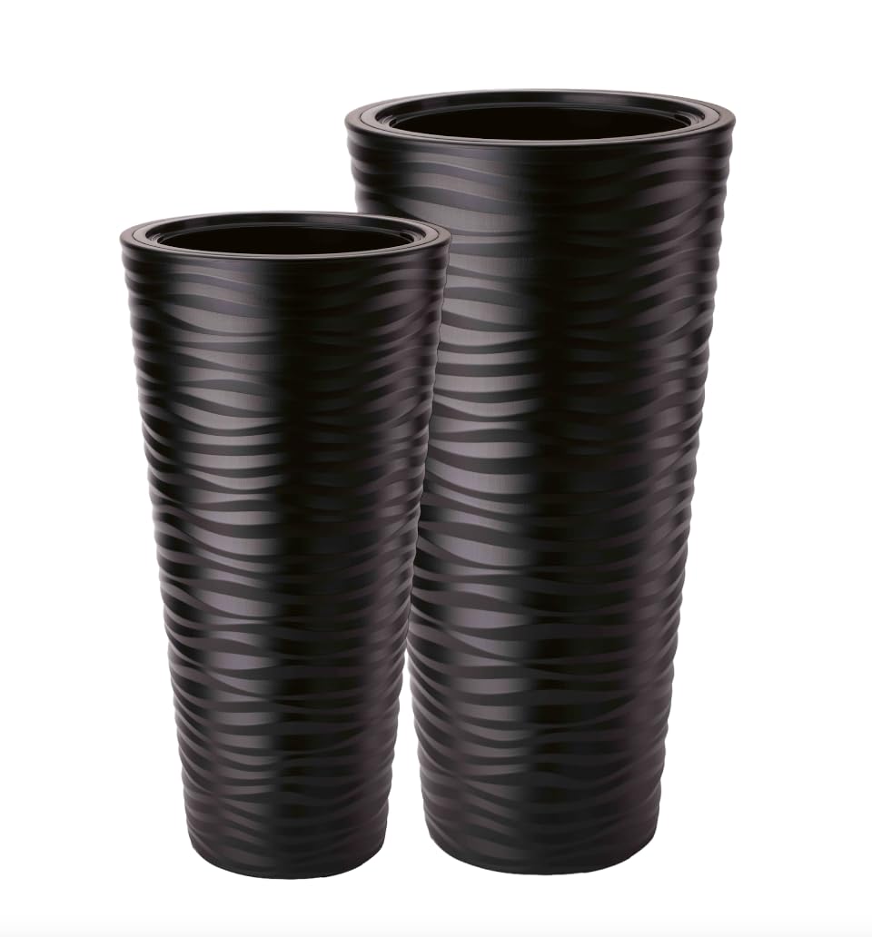 MELTOM Fioriera a forma di onda, sottile, rotonda, effetto 3D, set da 2: XXL, 3XL, nero (nero)