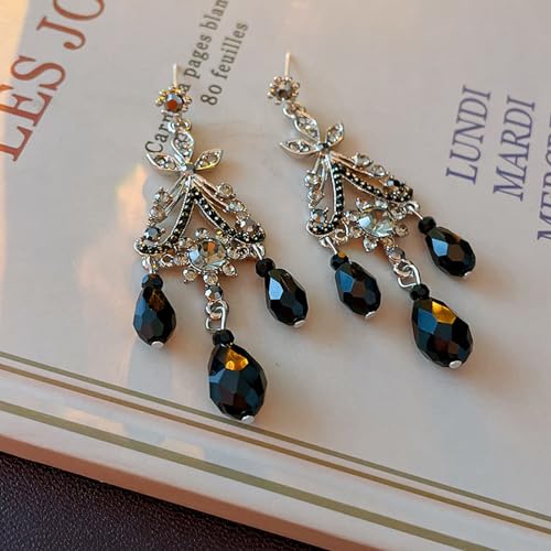 Black Dangle Earrings Vintage Boho Drop Earrings for Women,Black Dangling Earrings Trendy Baroque Earring Bohemian Earring PearlTeardrop Chandelier Tassel Prom Party Jewelry Gifts4