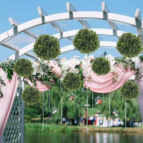 GANAZONO 8 Pcs Artificial Topiary Balls Simulation Plant Grass Balls Boxwood Balls Hanging Green Leaves Plant for Wedding Backyard Balcony Garden Decor - Image 5