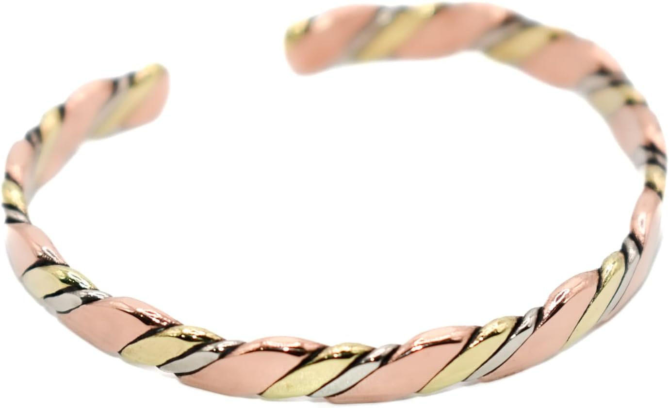 Healing Bracelet – Copper, Brass & German Silver Cuff – Energy Balance Jewelry – Gift Box Included - Handforged Three-Metal Bracelet