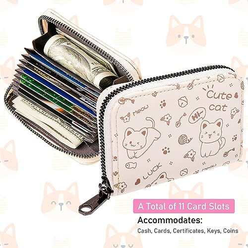 Credit Card Holder Small for Women, Women's PU Leather Wallet RFID Blocking Ladies Blocked Accordion Wallets with Stainless Compact Ladies Purse Accordion Card Case Card Organizer with Coin Pocket,Cat2
