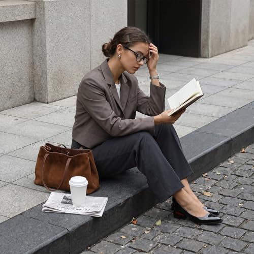 Image of LingxiaUne Dress Shoes for Women, Comfortable Dressy Flats, Womens Chunky Heel Pumps with Arch Support and Pointed Toe