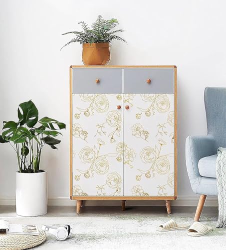 Image of VKR White and Gold Rose Peel and Stick Wallpaper, Self Adhesive Waterproof PVC Wall Sticker for Bedroom, Living Room and Furniture Decoration (45 cm x 300 cm)
