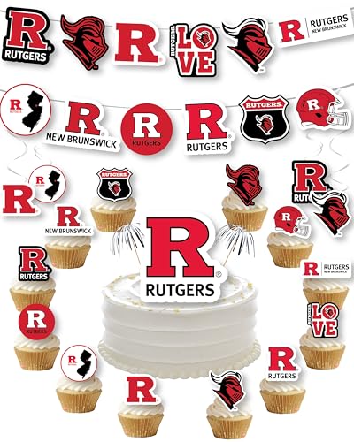 Rutgers Party Supplies for Football, Birthday Gift, Graduation Party Banner and Cake Toppers (42 Pieces) (Rutgers Scarlet Knights)