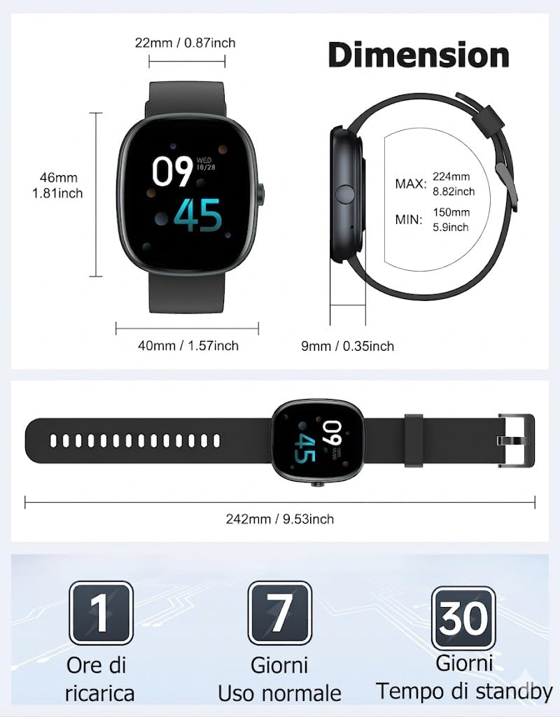 HUAKUA Smartwatch Uomo Donna Chiamate per Android iOS Impermeabile 5ATM 30 Giorni Standby Notifiche Contapassi Cardiofrequenzimetro SpO2 Sonno Ciclo Mestruale Orologio Fitness AMOLED Bluetooth 5.4