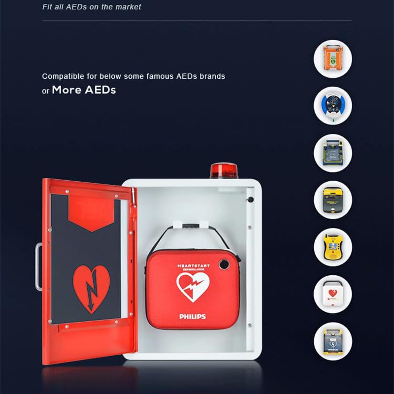 An der Wand montierter Herz-Defibrillations-Alarmkasten, Aufbewahrungsschrank für AED-Defibrillatoren aus Kunststoff mit 4 mm dickem, transparentem Fenster, Trennwandposition einstellbar, Doppelscha