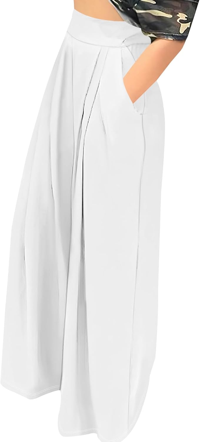 Womens Palazzo Long Pants High Waist Wide Leg Stretchy Loose Fit Casual Trousers Long Dressy Bottoms with Pocket - Image 2