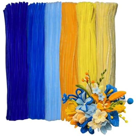 Harmoso Blue & Yellow Pipe Cleaner Set – 600pcs, Thick Fluffy Chenille Stems for Arts & Crafts, Perfect for Creating Colorful Bouquets and Artistic Decorations (12 inches x 0.24 inches) Cover