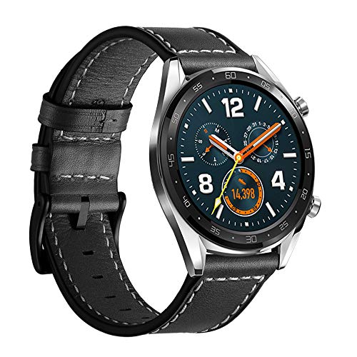 HATALKIN for Huawei Watch GT 2 Band Leather,Compatible Huawei Watch GT2 / GT / GT 2E,22mm Quick Release Pins Wristband Strap (Black)