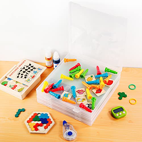 Huike 4 Pcs Square Extra Large Portable Project Case For A4 File Box Transparent Plastic Case Document Box Paper Protector Desk Paper Organizers Case Office Supplies Holder Storage Magazine Organizer (4 Pcs) #TOP6