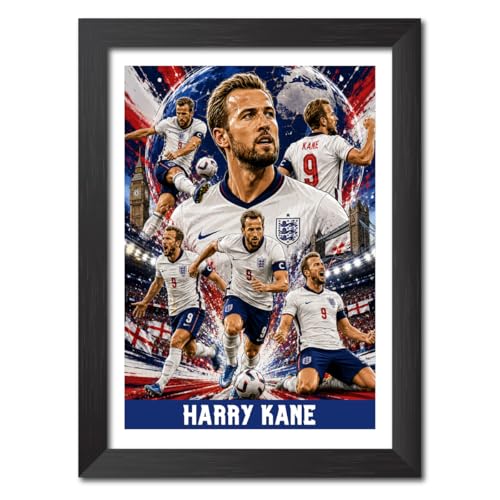 Image of TenorArts Harry Kane England Poster Worldcup Themed Laminated Photo Frame Painting with Matt Finish Black Texture (12 inches x 9inches)