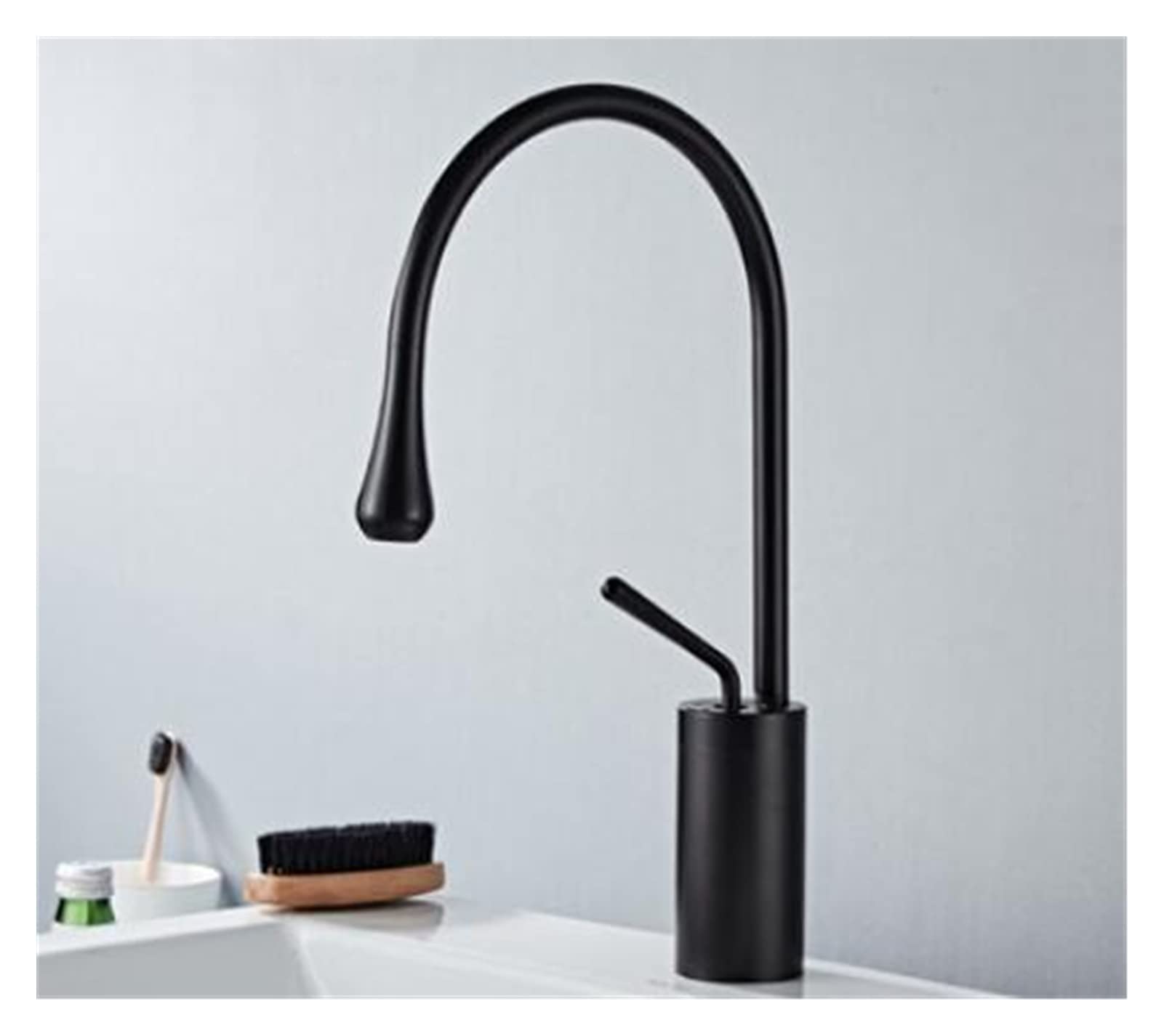 Badezimmer-Wasserhahn Hoch – Einhebel, Schwarzes Nickel, Aus Messing, Für Waschbecken, Einfach Zu Montieren
