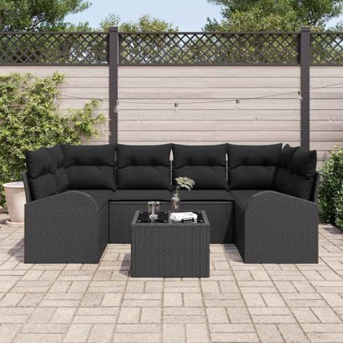 Frdhee Außensofa Gartenlounge Möbel, Garten-Sofa-Set 7 pcs Schwarz...