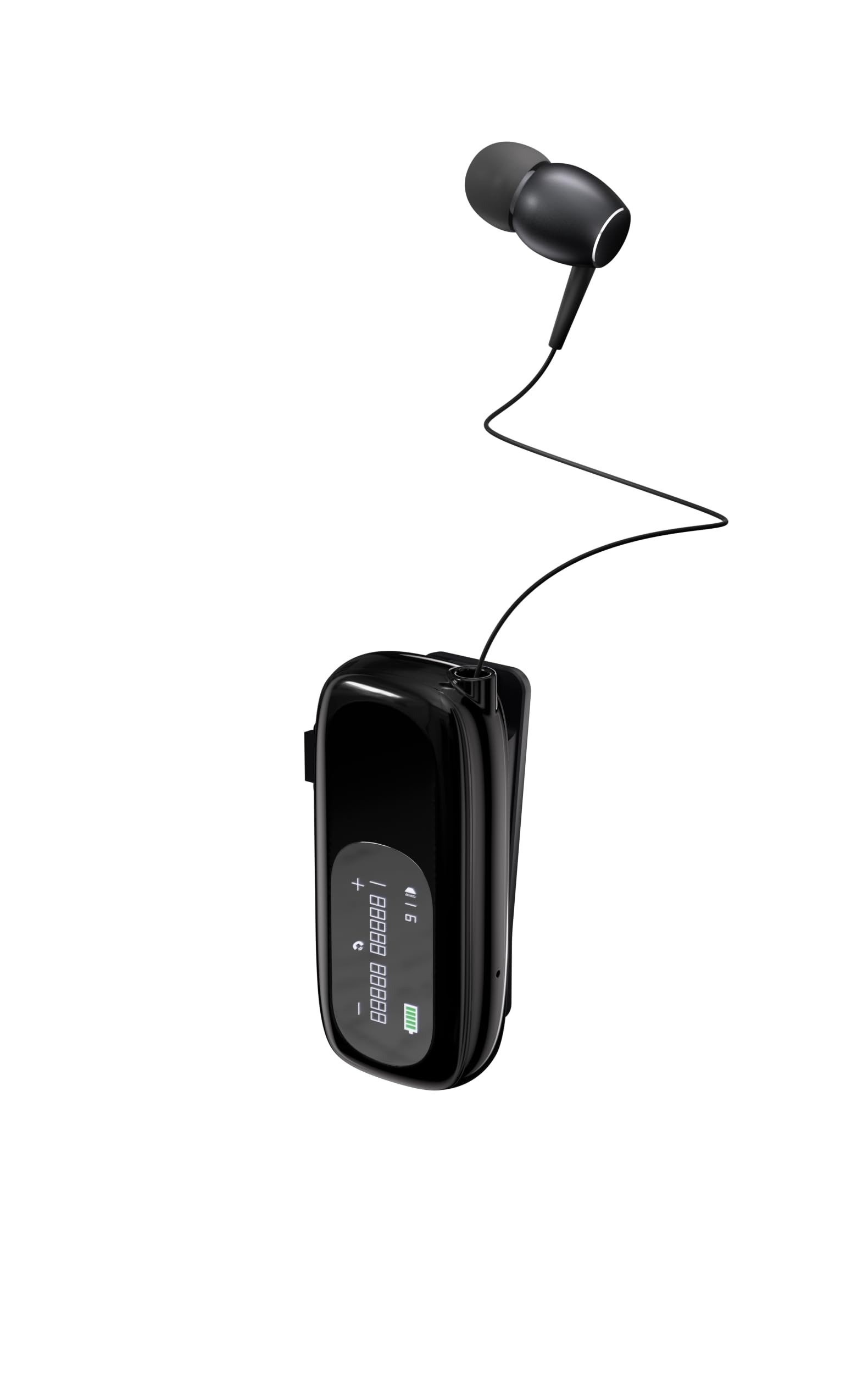 Bluetooth Business Headset mit Einziehbarem Kabel, Kabelloses Headset mit Mikrofon, Kabelloses Lavalier-Headset mit LCD-Display, Bluetooth 5.4, Verbindung zu 2 Mobiltelefonen (Schwarz)