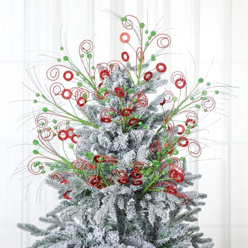 Gejoy 9 Pcs Christmas Tree Picks Sprays 16'' Large Lime Green and Red Glitter Whimsical Picks Artificial Candy Ornaments for Xmas Tree Topper Vase Fillers Christmas Holiday Craft Decor(Circle) by Gejoy - Image 5
