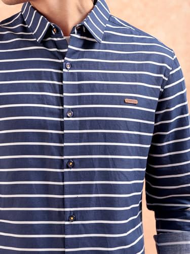 Image of The Indian Garage Co Brown Slim Fit Striped Shirts