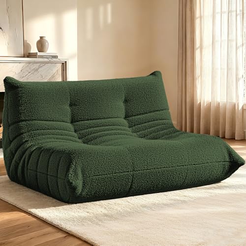 Image of HABUTWAY Bean Bag Chairs Fireside Lazy Floor Sofa,2 Seater,Green | Soft Teddy Fleece 2 Seater Sofa with High-Resilience Foam Filling,Beanbag for Living Room, Bedroom, Office
