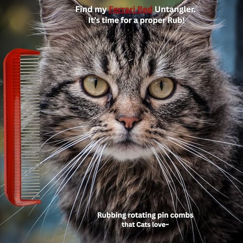 Image of Cat Comb - Ferrari Red, 5 inch - Silky Smooth Rotating Teeth for Gently Detangling Matted Cat Hair, Stimulates Natural Oil Production, Stainless Steel, Made in USA, Vet Recommended