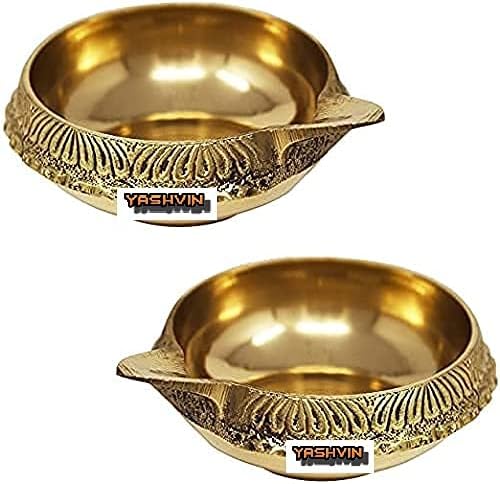 Kubera Deepam, Kuber Brass Diya for Puja by YASHVIN® Set of 2 Akhand Diya for Puja || Deepak for Pooja Diwali Gift Item, Home Temple Decor, Temple Diya, Aarti Diya for Home Mandir || mr2.51