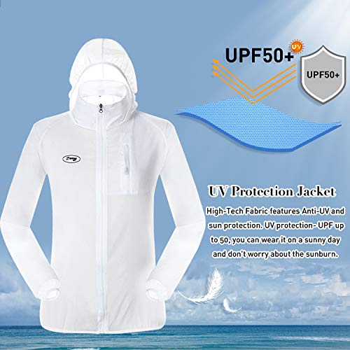 Dooy Sun Protection Jacket Ultra Light Thin Breathable Packable Outdoor Cycling Jacket Hoodie Skin Clothing For Men & Women（White，Large） #TOP3