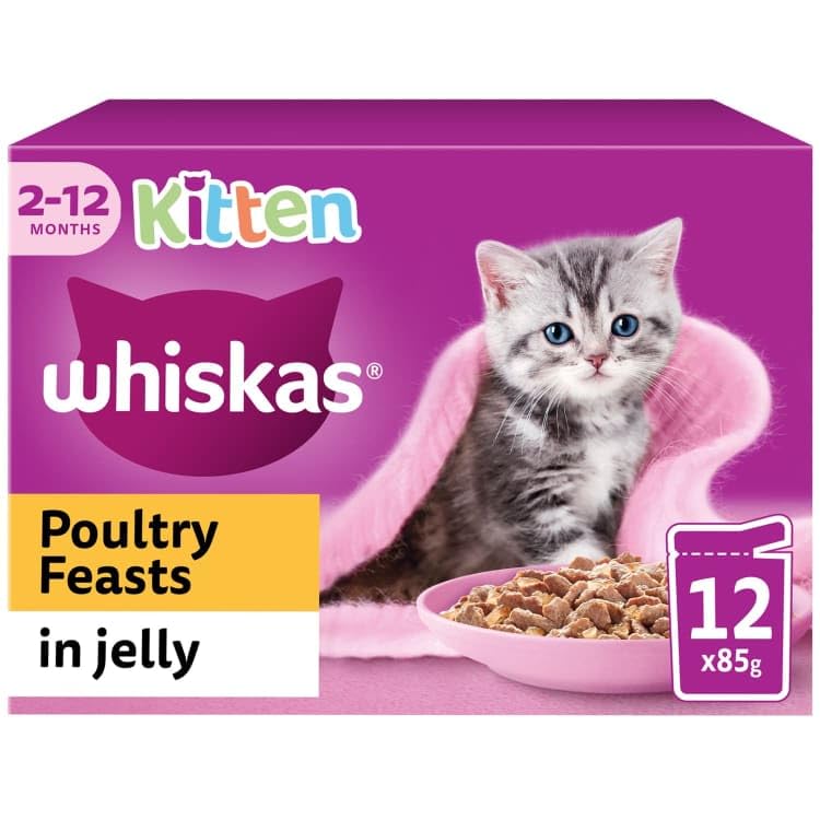 Whikas Kitten Poultry Feasts in Jelly 12 x 85g - Kitten Food With Smaller Pieces Designed For Smaller Mouths Protein To Ease Digestion - Suitable From 2 Months To 12 Months Of Age