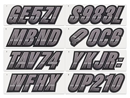 Image of STIFFIE Techtron Gunmetal /Black 3 inch Boat & PWC Registration Decals • Numbers Letters Stickers