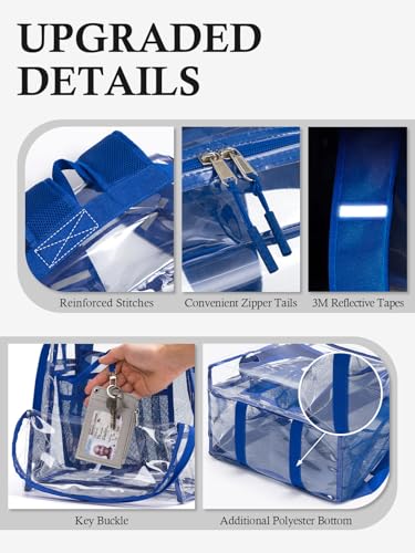 Image of Clear Backpack for School, 17 inch Large Heavy Duty-TPU See Through Bookbag for Boys Girls and Adult, Transparent Backpack With Multi-Pockets for College Work Gym Sport, Blue