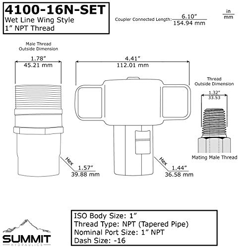 Summit Hydraulics 4100-16N-SET 1 Inch Npt Wet-Line Wing Nut Hydraulic Quick Disconnect Coupler/Coupling Set thumb #1