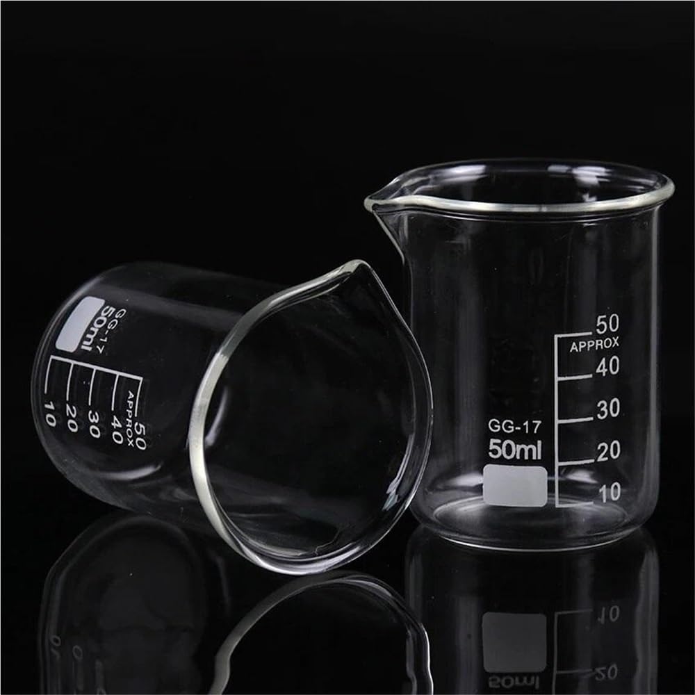 Vaso de precipitados de Vidrio de 50 ml de Capacidad, Espesado con Pico, Transparente, de Forma Baja, Suministros para Laboratorio de química.