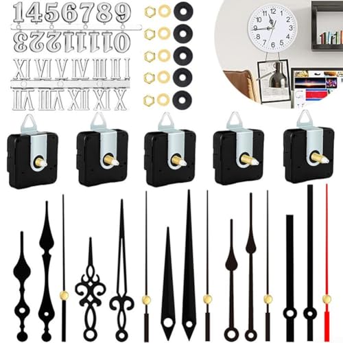 CNANRNANC Reloj de cuarzo silencioso, kit de bricolaje, reloj de pared, piezas de mecanismo de motor, juego de repuesto con 5 punteros, 2 tarjetas digitales, silenciosas para manualidades de