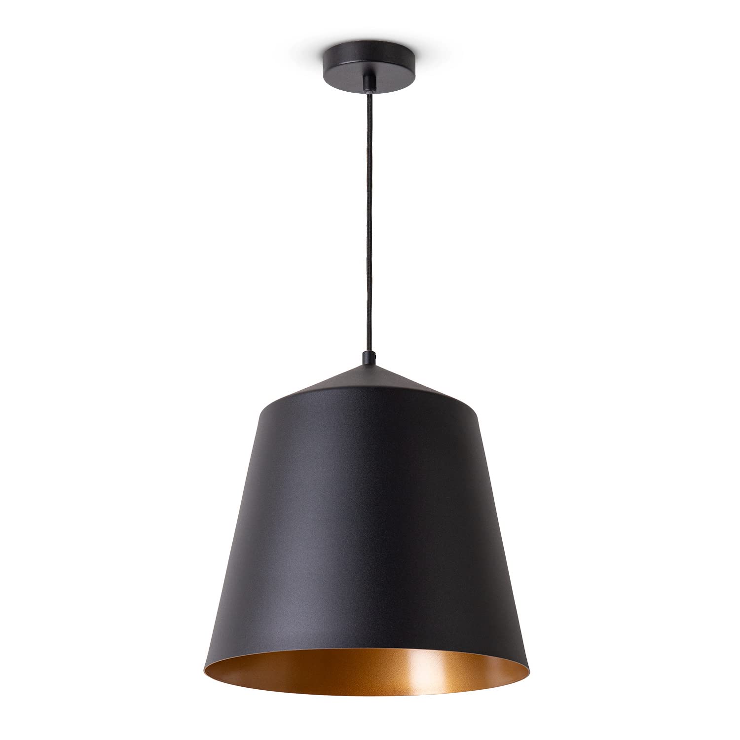 Paco Home Pendelleuchte Wohnzimmer Hängelampe Esstisch Küche Lampenschirm Lampe Industrial Design Textilkabel E27, Lampenart:Pendelleuchte - Schwarz, Farbe: Gold (Ø32.5 cm)