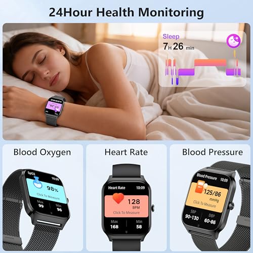 Image of Smart Watch, 1.85'' Smart Watches Women Men Make /Answer Call, Heart Rate /Blood Pressure /Sleep Monitor, 110+Sports Modes, Voice Control, Waterproof Fitness Watch Compatible for Android & iPhone